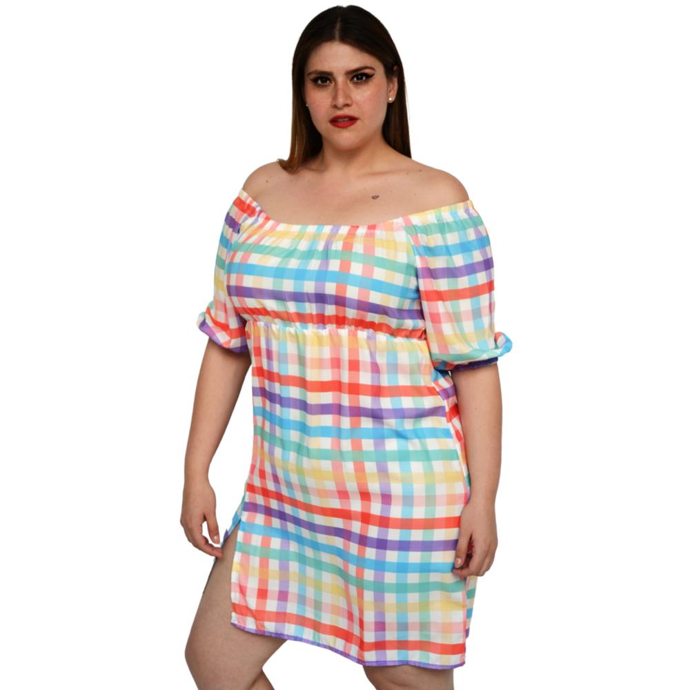 Foto 3 pulgar | Vestido Campesino Roman Fashion 4282 Multicolor a Rayas Talla Extra