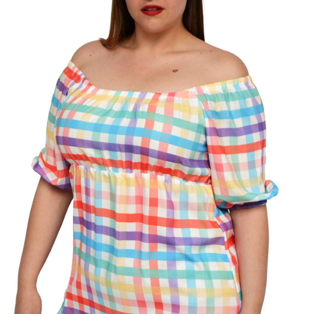 Foto 5 pulgar | Vestido Campesino Roman Fashion 4282 Multicolor a Rayas Talla Extra