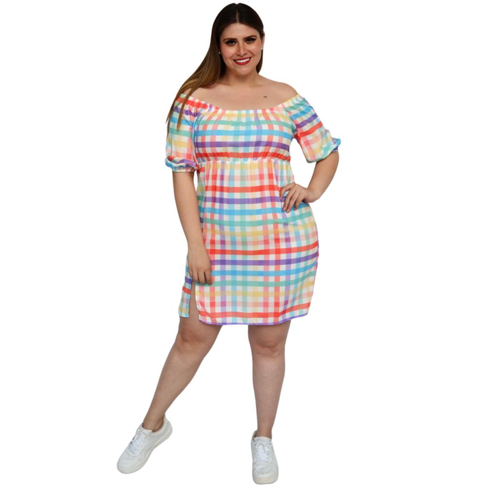 Foto 6 pulgar | Vestido Campesino Roman Fashion 4282 Multicolor a Rayas Talla Extra