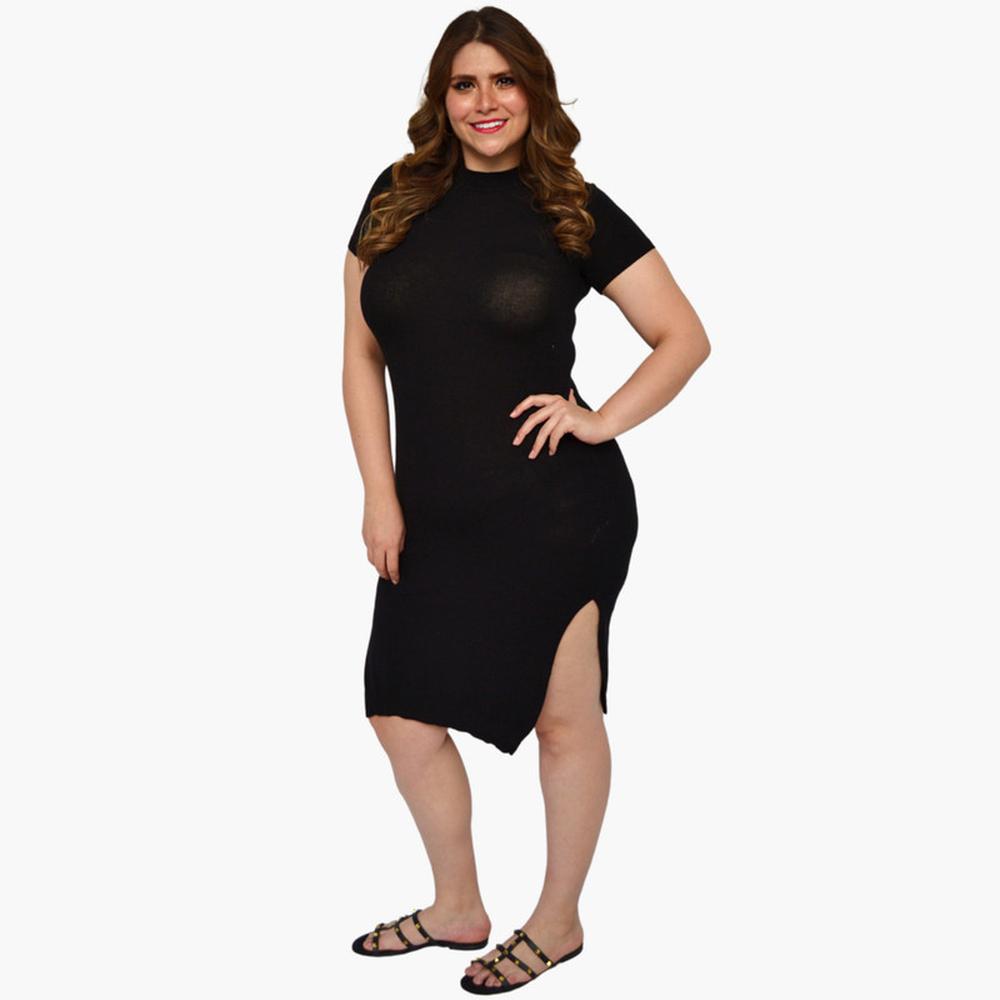 Foto 2 | Vestido Tejido Roman Fashion 21329 color Negro Talla Extra
