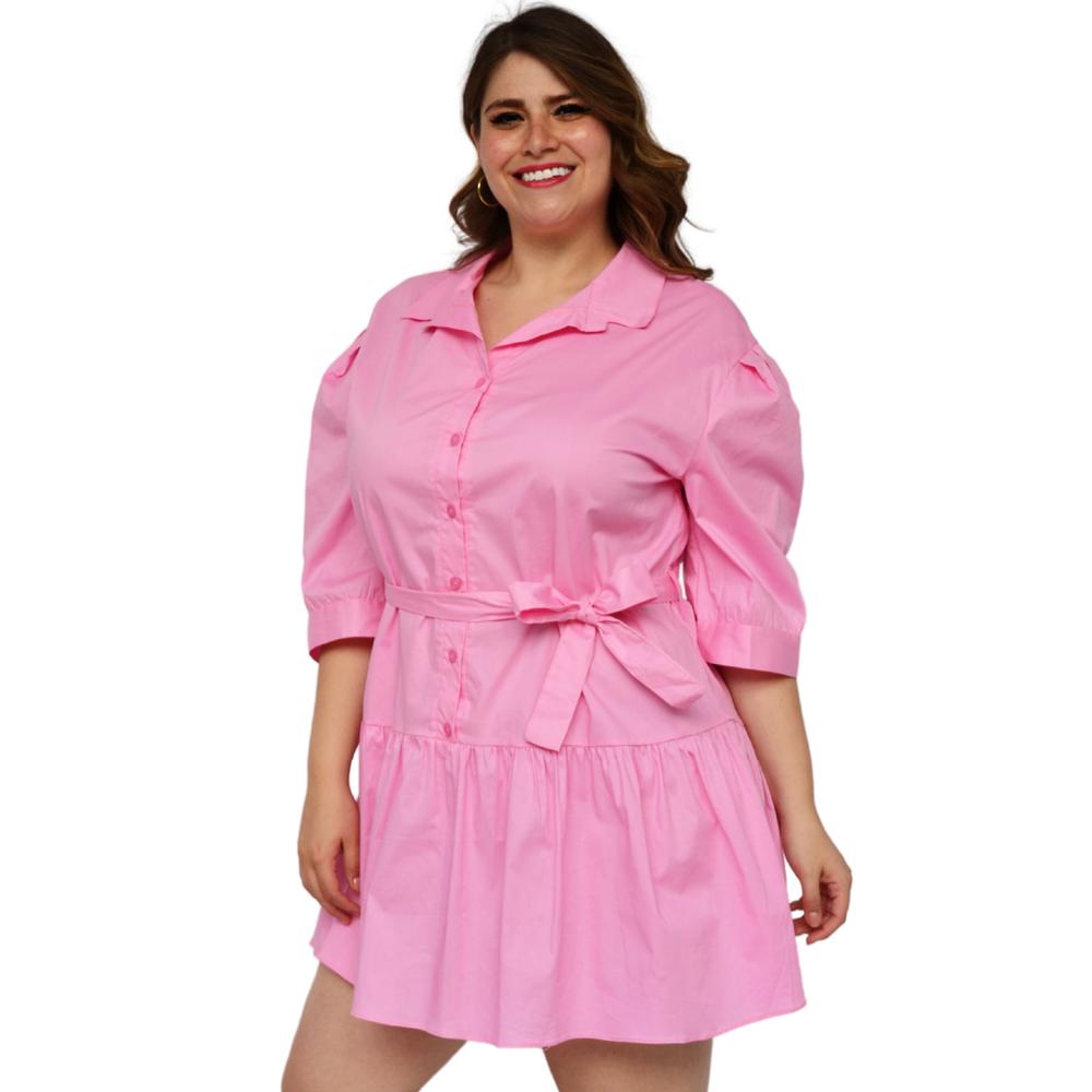 Foto 2 | Vestido Camisero ROMAN FASHION 0214 color Rosa con Falda a Capas Talla Extra