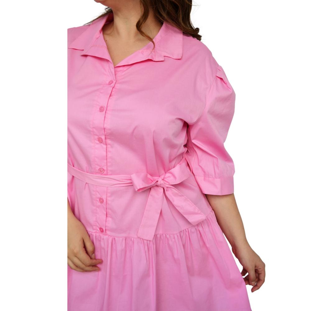 Foto 5 pulgar | Vestido Camisero ROMAN FASHION 0214 color Rosa con Falda a Capas Talla Extra