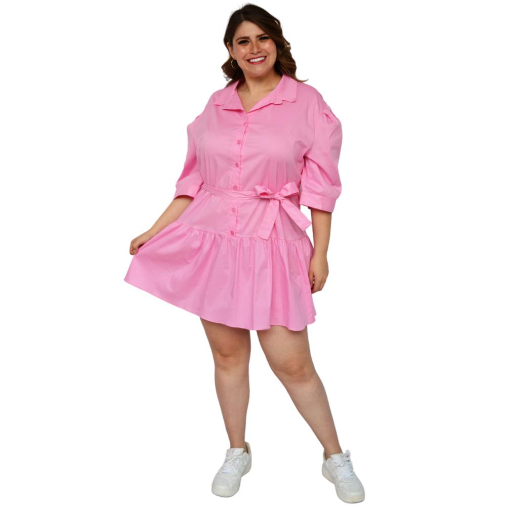 Foto 6 pulgar | Vestido Camisero ROMAN FASHION 0214 color Rosa con Falda a Capas Talla Extra