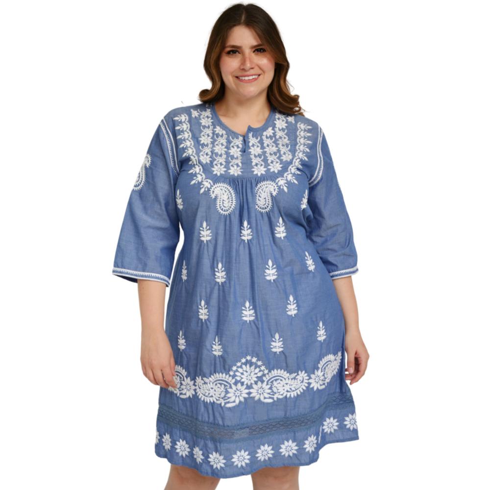 Foto 1 | Vestido Bordado Peshli V-KNK-78137 color Azul Tallas Extras