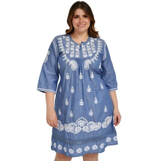 Foto 1 | Vestido Bordado Peshli V-KNK-78137 color Azul Tallas Extras