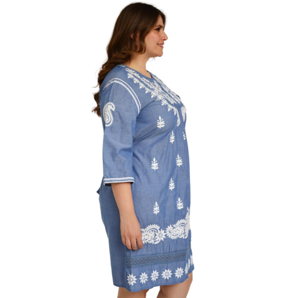Foto 2 | Vestido Bordado Peshli V-KNK-78137 color Azul Tallas Extras