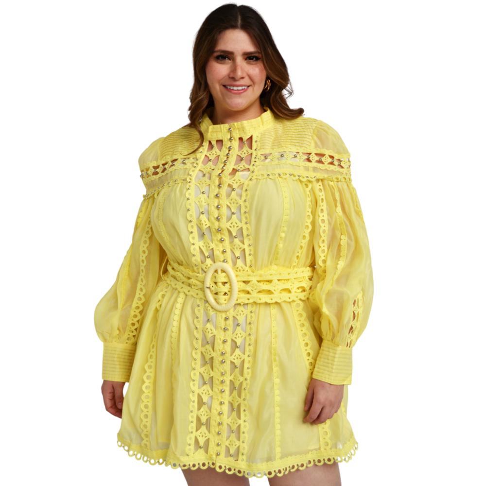 Foto 2 pulgar | Vestido De Chiffon Tallas Extra L'ATISTE 5180 color Amarillo