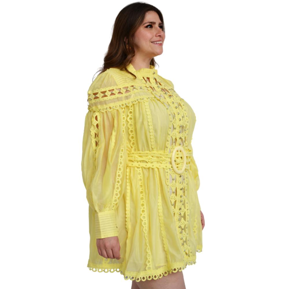 Foto 4 pulgar | Vestido De Chiffon Tallas Extra L'ATISTE 5180 color Amarillo