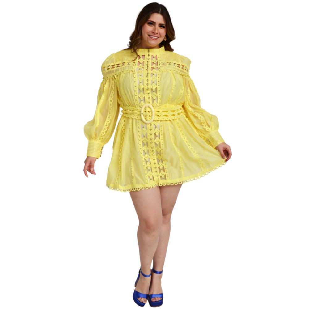 Foto 7 pulgar | Vestido De Chiffon Tallas Extra L'ATISTE 5180 color Amarillo