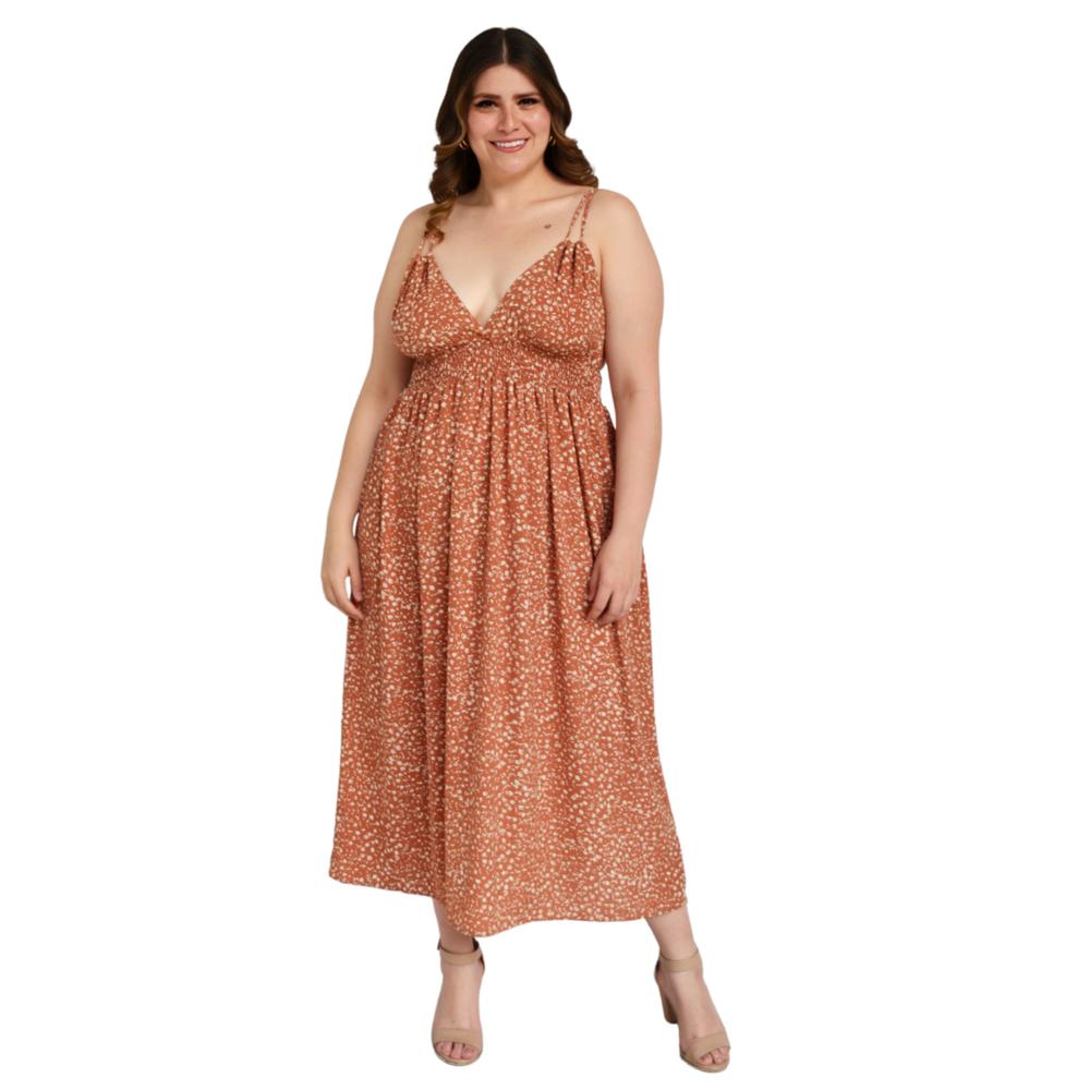 Foto 5 | Vestido Largo Doble Tirante Zenobia 11746 color Marrón Tallas Extras