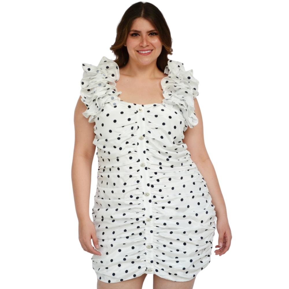 Vestido de Lunares L'ATISTE V-LAT-51801-BLANCO color Blanco con Puntos $1,369