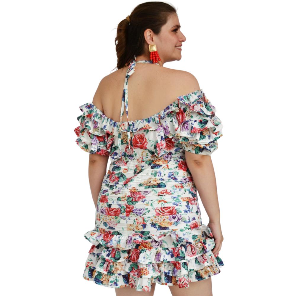 Foto 3 | Vestido con Olanes L'ATISTE V-LAT-418-BLANCO Multicolor Floreado