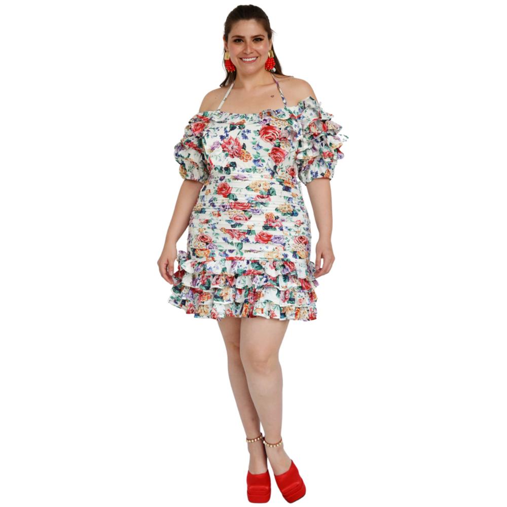 Foto 6 pulgar | Vestido con Olanes L'ATISTE V-LAT-418-BLANCO Multicolor Floreado