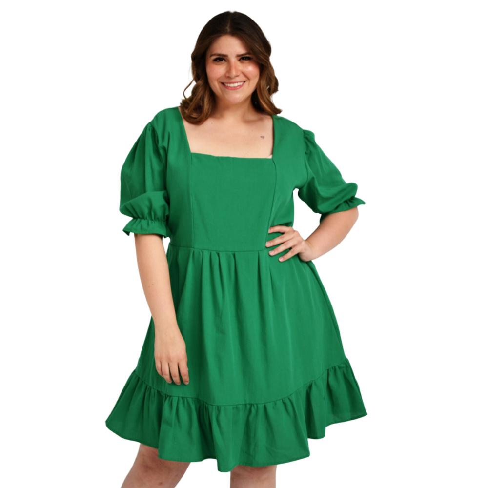Foto 2 pulgar | Vestido de Lino Manga Bombacha Roman Fashion 4272 color Verde para Mujer