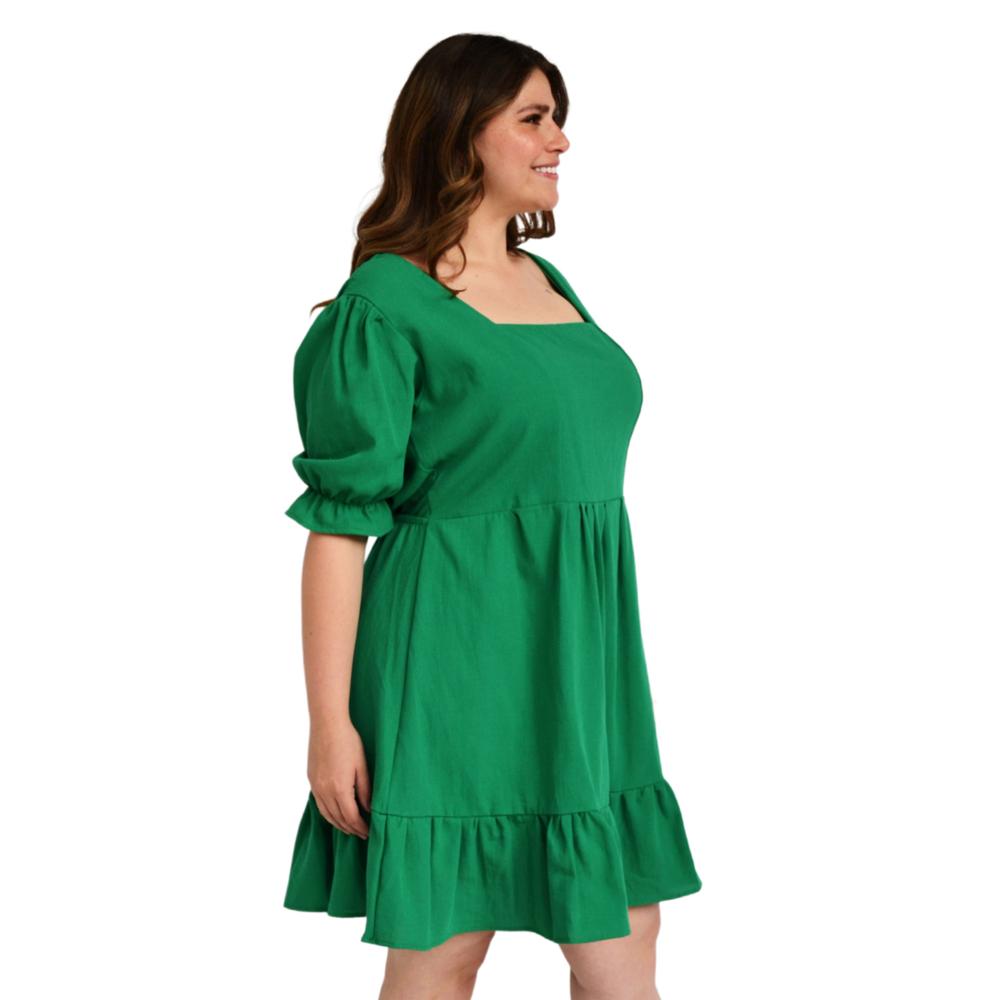Foto 3 pulgar | Vestido de Lino Manga Bombacha Roman Fashion 4272 color Verde para Mujer