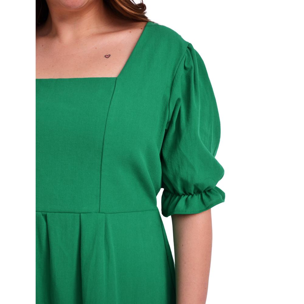 Foto 4 | Vestido de Lino Manga Bombacha Roman Fashion 4272 color Verde para Mujer