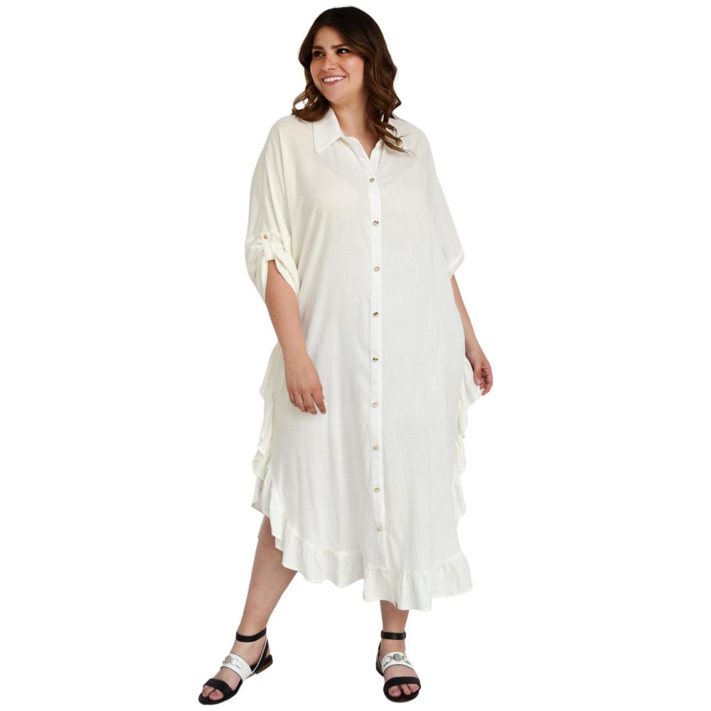 Foto 2 pulgar | Vestido Camisero con Olanes Roman Fashion V-ELY-1062 color Blanco Tallas Extras