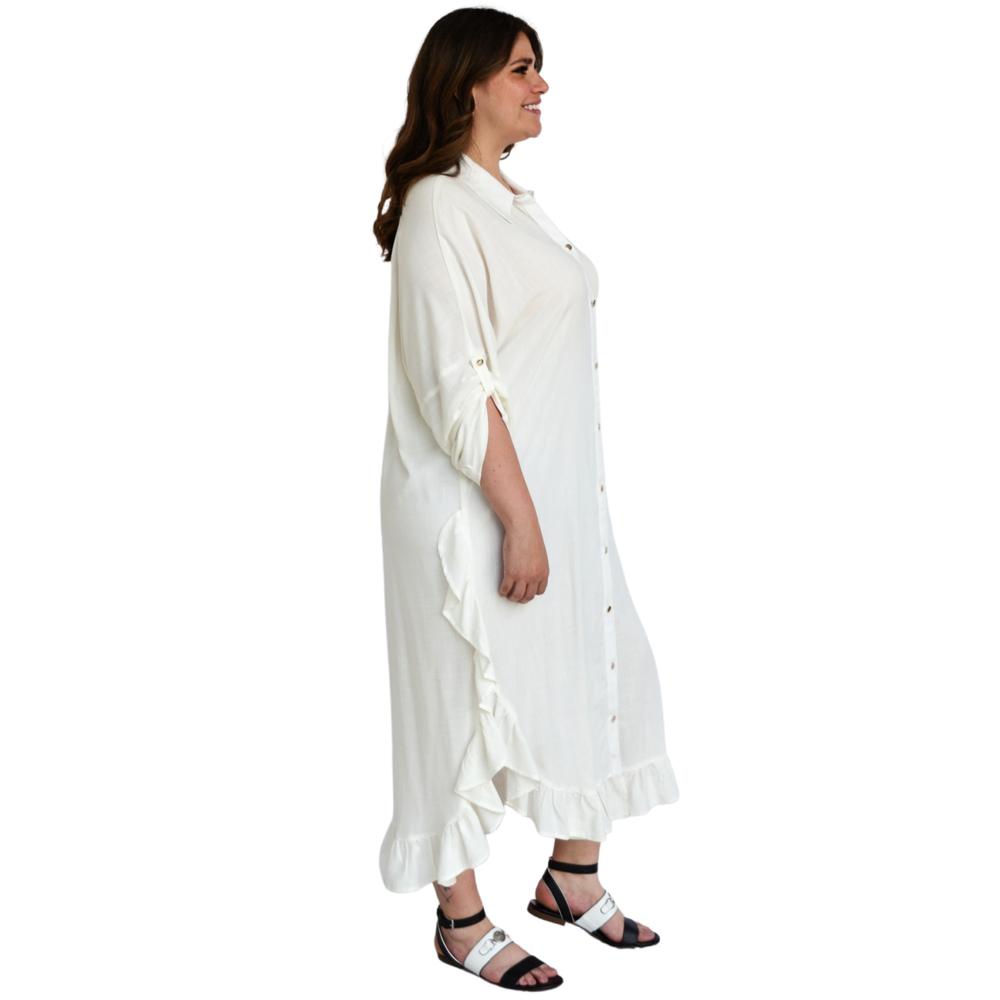 Foto 3 pulgar | Vestido Camisero con Olanes Roman Fashion V-ELY-1062 color Blanco Tallas Extras