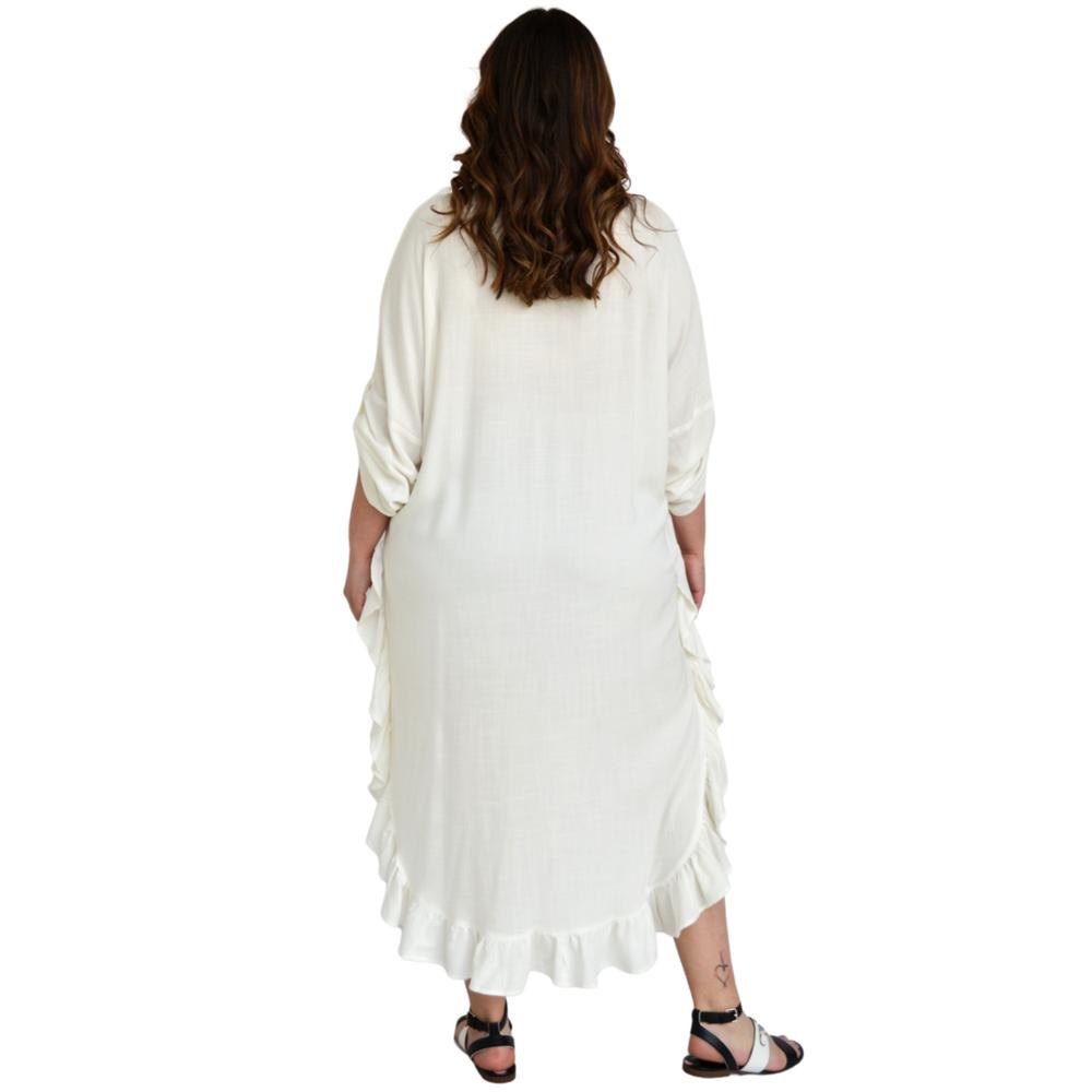 Foto 4 pulgar | Vestido Camisero con Olanes Roman Fashion V-ELY-1062 color Blanco Tallas Extras