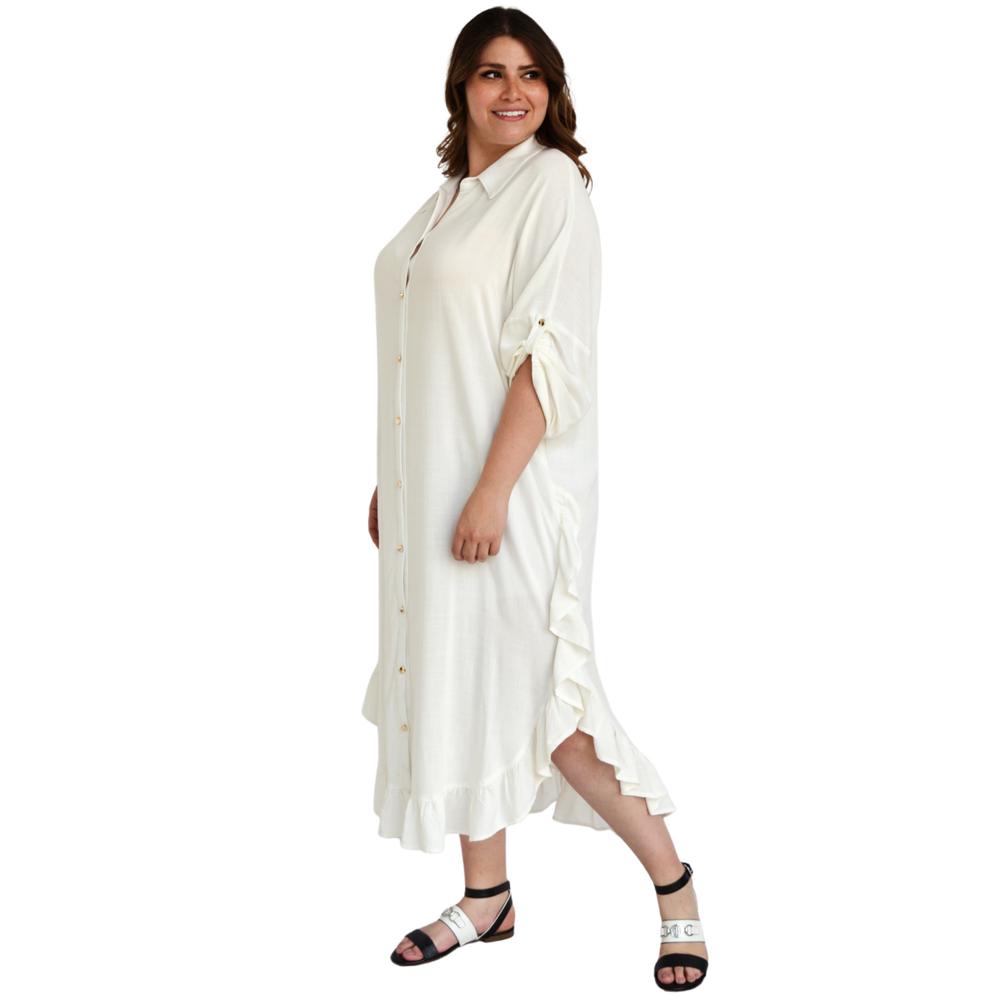 Foto 5 pulgar | Vestido Camisero con Olanes Roman Fashion V-ELY-1062 color Blanco Tallas Extras