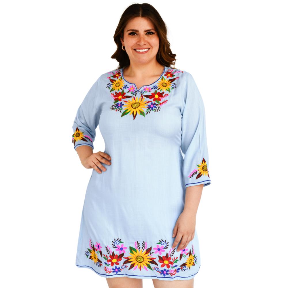 Foto 2 pulgar | Vestido Bordado Roman Fashion V-PSH-78130 color Azul Tallas Extras