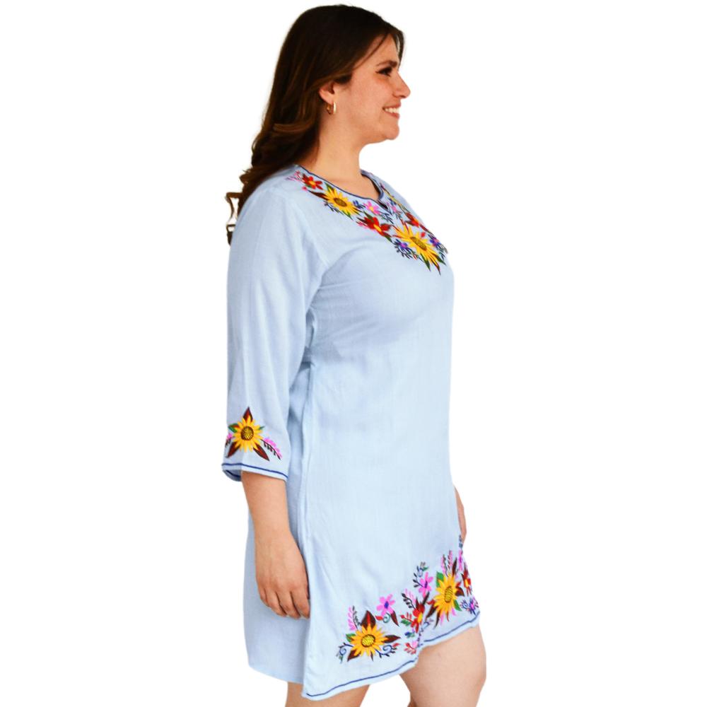 Foto 3 pulgar | Vestido Bordado Roman Fashion V-PSH-78130 color Azul Tallas Extras