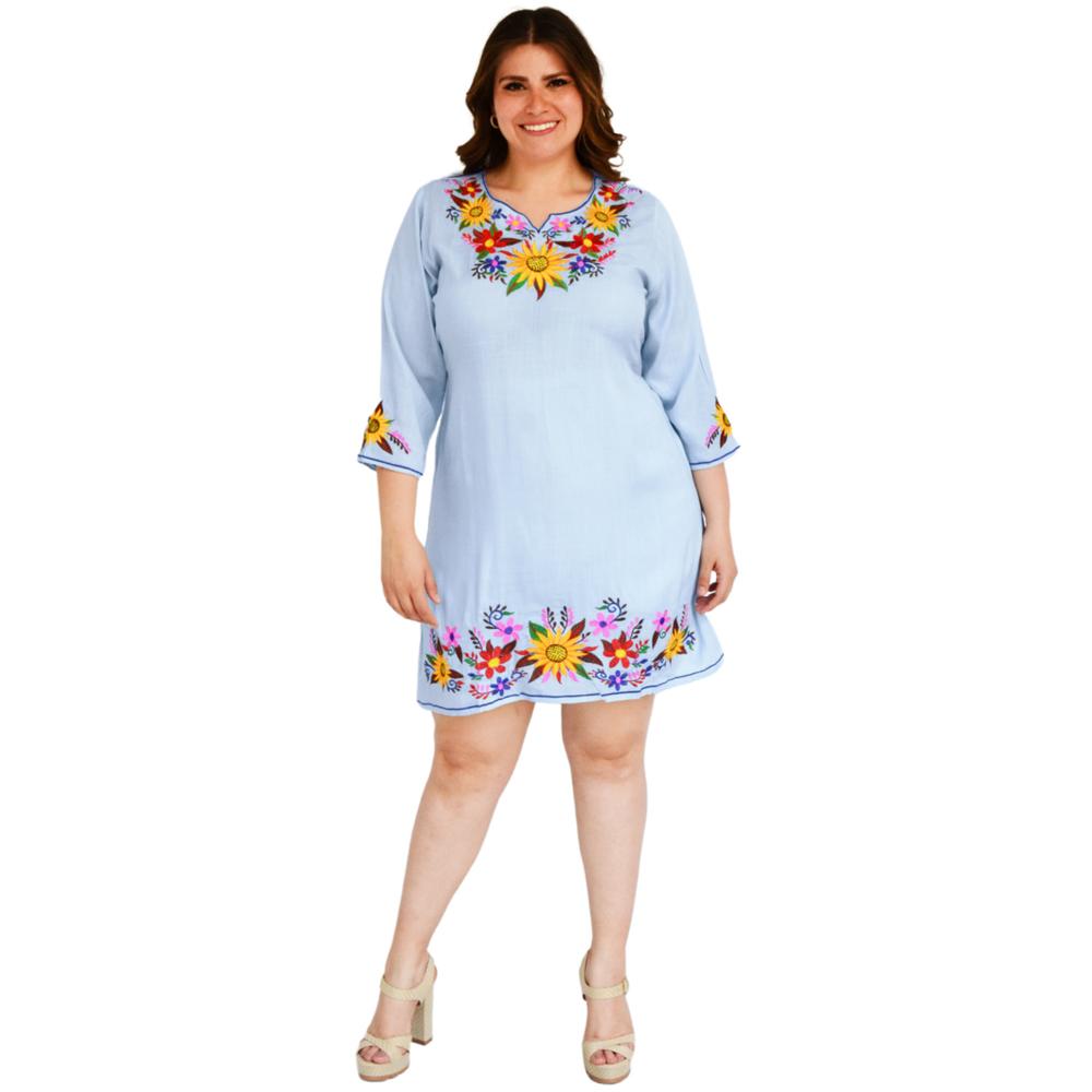 Foto 6 pulgar | Vestido Bordado Roman Fashion V-PSH-78130 color Azul Tallas Extras