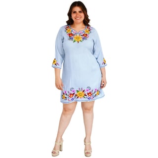 Foto 5 | Vestido Bordado Roman Fashion V-PSH-78130 color Azul Tallas Extras