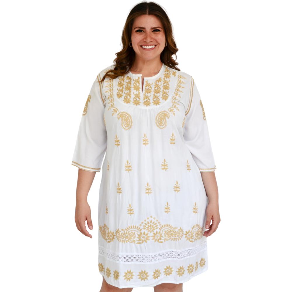 Vestido Bordado Roman Fashion V-PSH-78180 color Blanco Tallas Extras