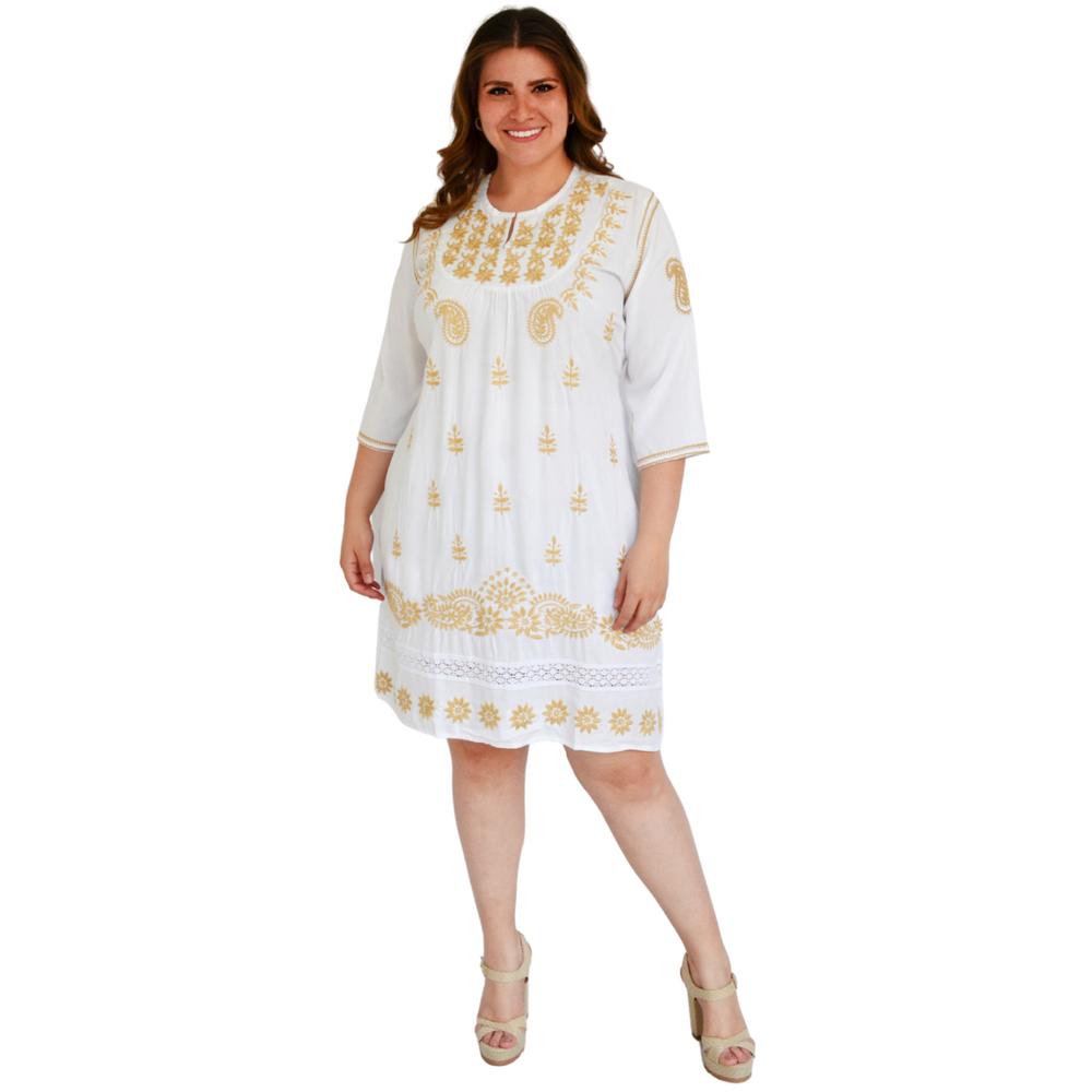 Foto 6 pulgar | Vestido Bordado Roman Fashion V-PSH-78180 color Blanco Tallas Extras