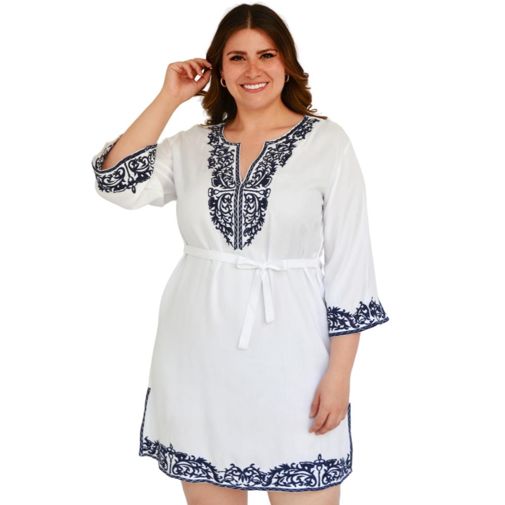 Foto 1 | Vestido Bordado Roman Fashion 78087 color Blanco Tallas Extras