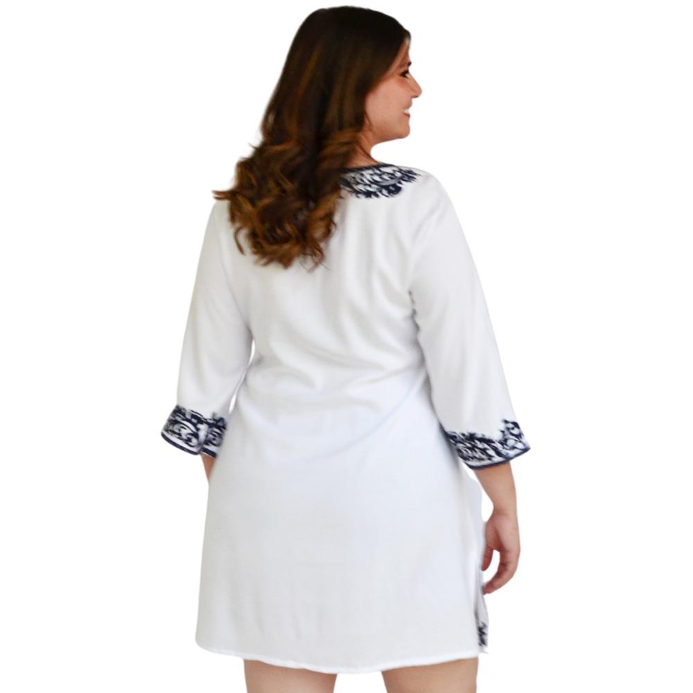 Foto 4 pulgar | Vestido Bordado Roman Fashion 78087 color Blanco Tallas Extras