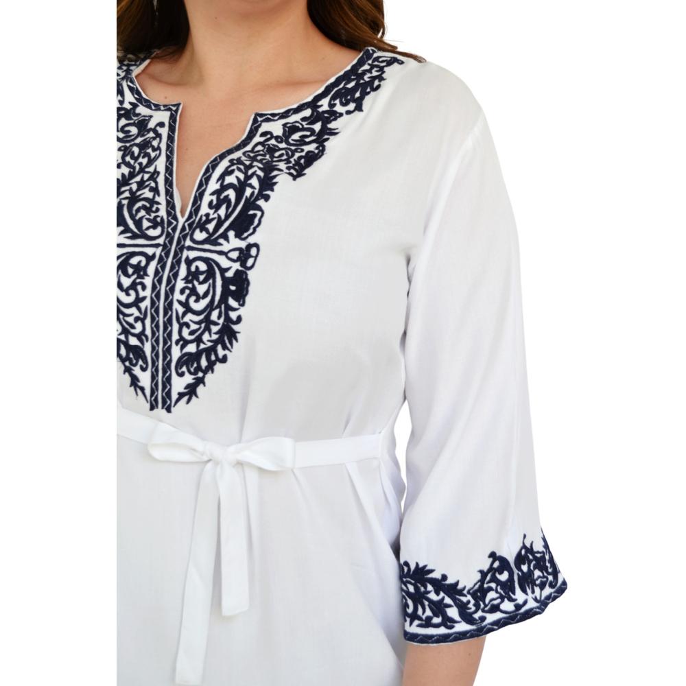 Foto 5 pulgar | Vestido Bordado Roman Fashion 78087 color Blanco Tallas Extras