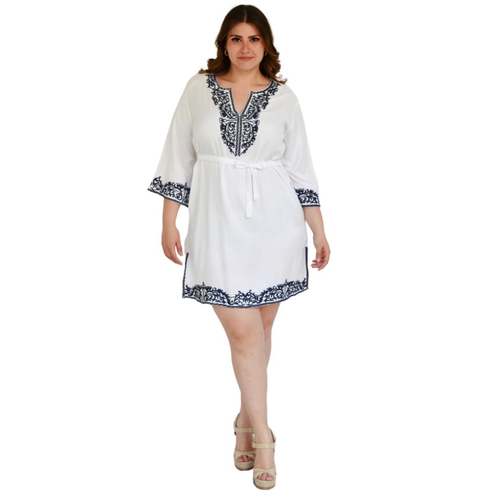 Foto 6 pulgar | Vestido Bordado Roman Fashion 78087 color Blanco Tallas Extras