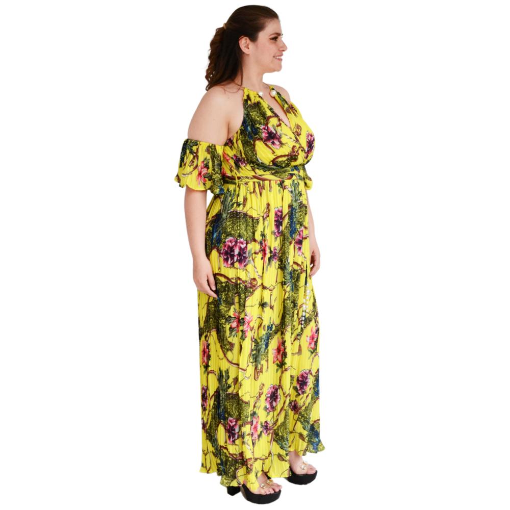 Foto 2 | Vestido Plisado con Gargantilla Roman Fashion Tallas Extras 51480 color Amarillo