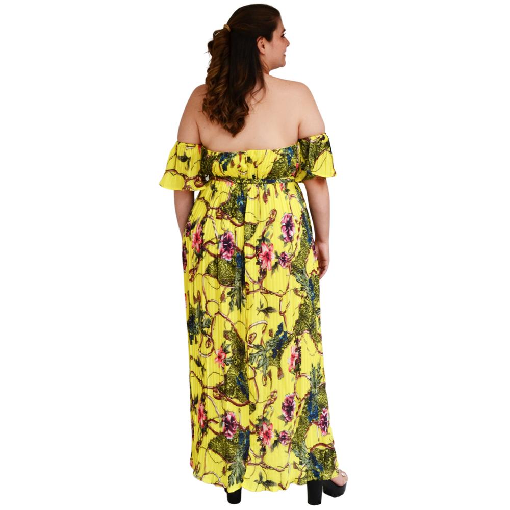 Foto 3 | Vestido Plisado con Gargantilla Roman Fashion Tallas Extras 51480 color Amarillo