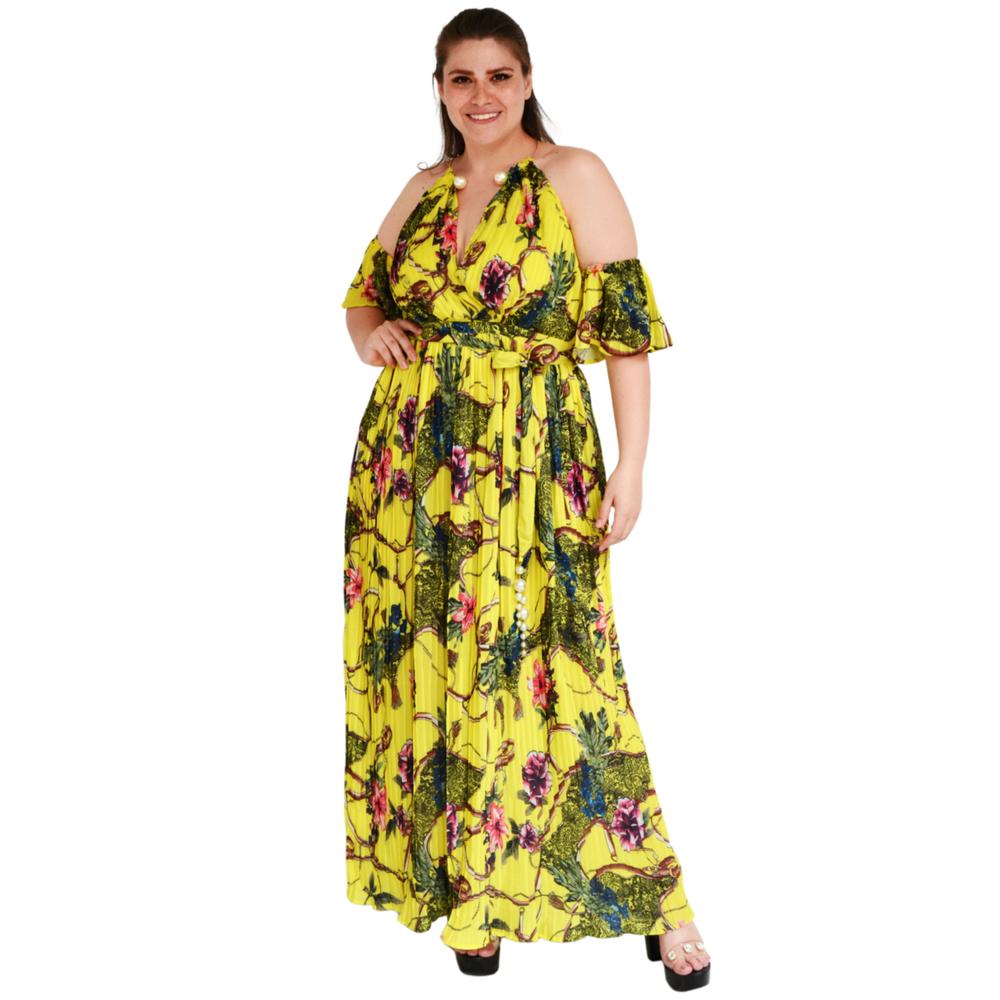 Foto 5 | Vestido Plisado con Gargantilla Roman Fashion Tallas Extras 51480 color Amarillo