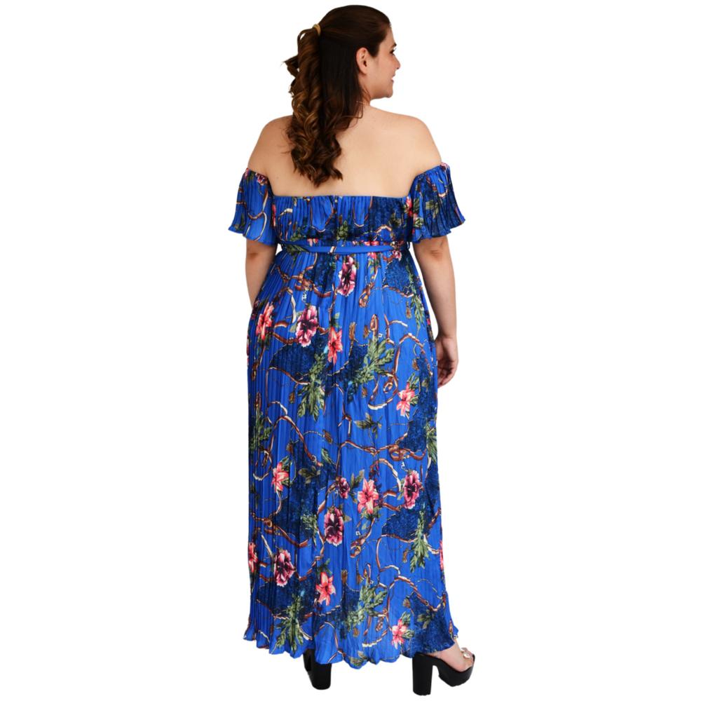 Foto 4 pulgar | Vestido Plisado con Gargantilla Roman Fashion Tallas Extras 51480 color Azul