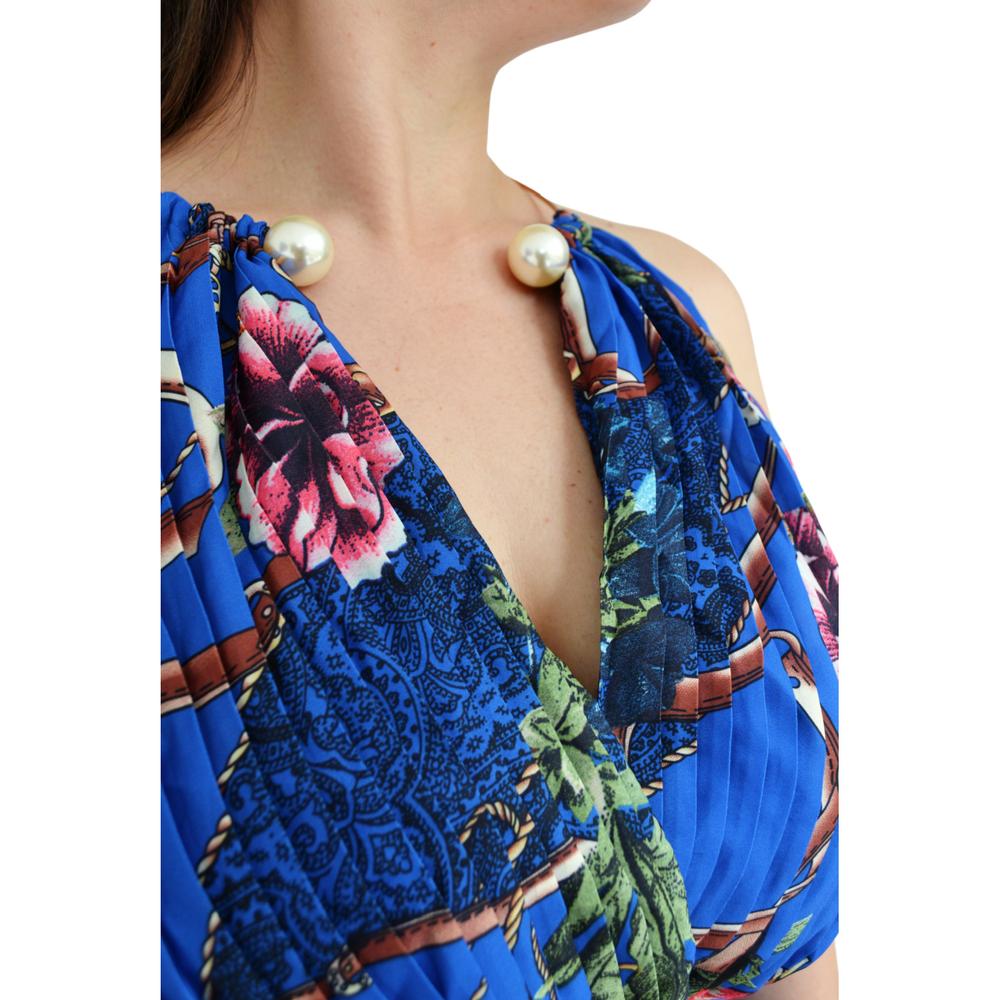 Foto 5 pulgar | Vestido Plisado con Gargantilla Roman Fashion Tallas Extras 51480 color Azul