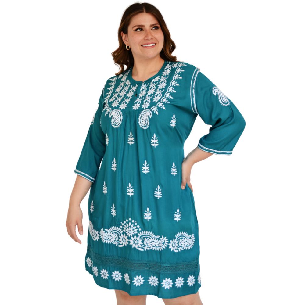 Foto 2 pulgar | Vestido Bordado Roman Fashion V-PSH-78180 color Azul Tallas Extras