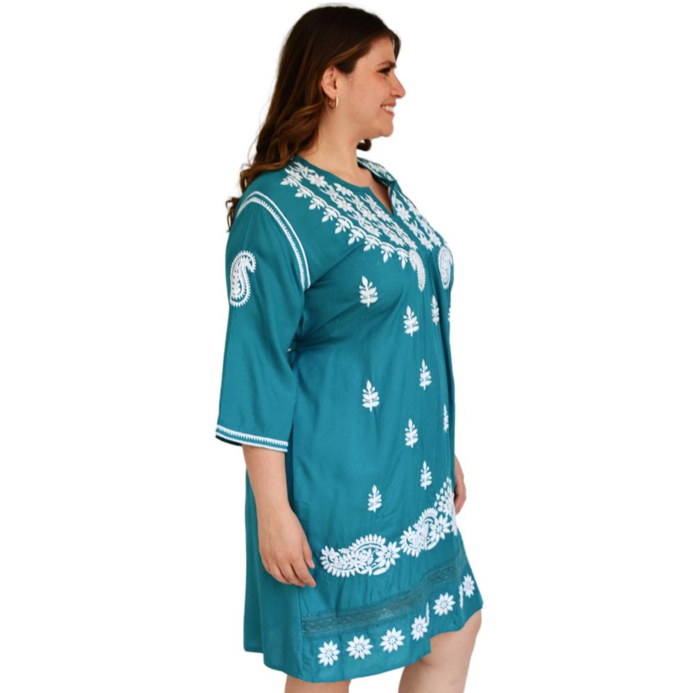 Foto 3 pulgar | Vestido Bordado Roman Fashion V-PSH-78180 color Azul Tallas Extras
