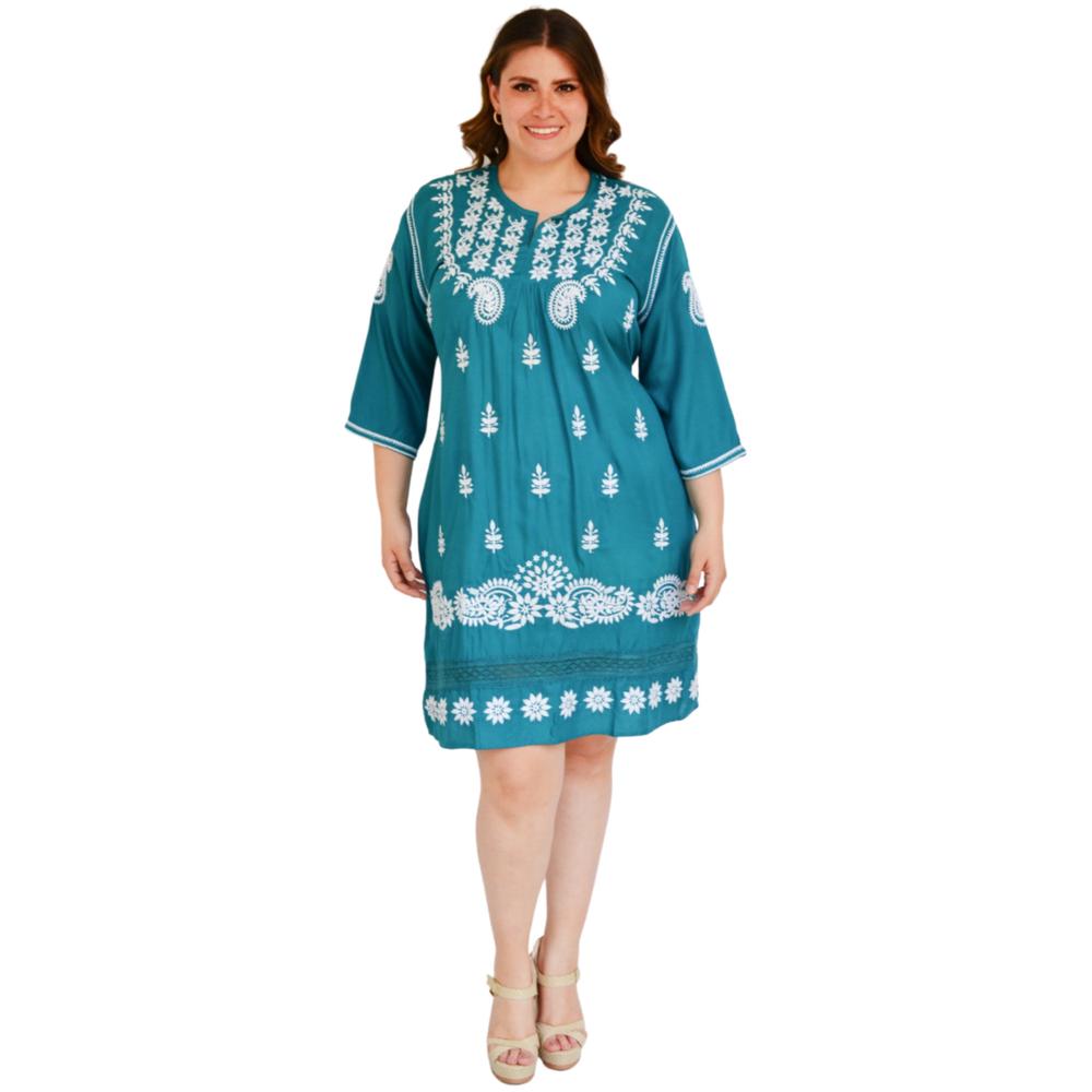 Foto 6 pulgar | Vestido Bordado Roman Fashion V-PSH-78180 color Azul Tallas Extras