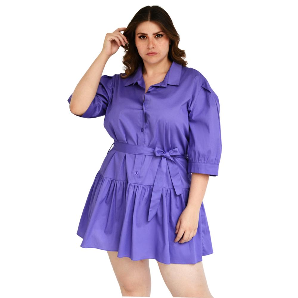 Foto 1 | Vestido Camisero con Falda a Capas Roman Fashion V-ELY-0214-MORADO color Púrpura