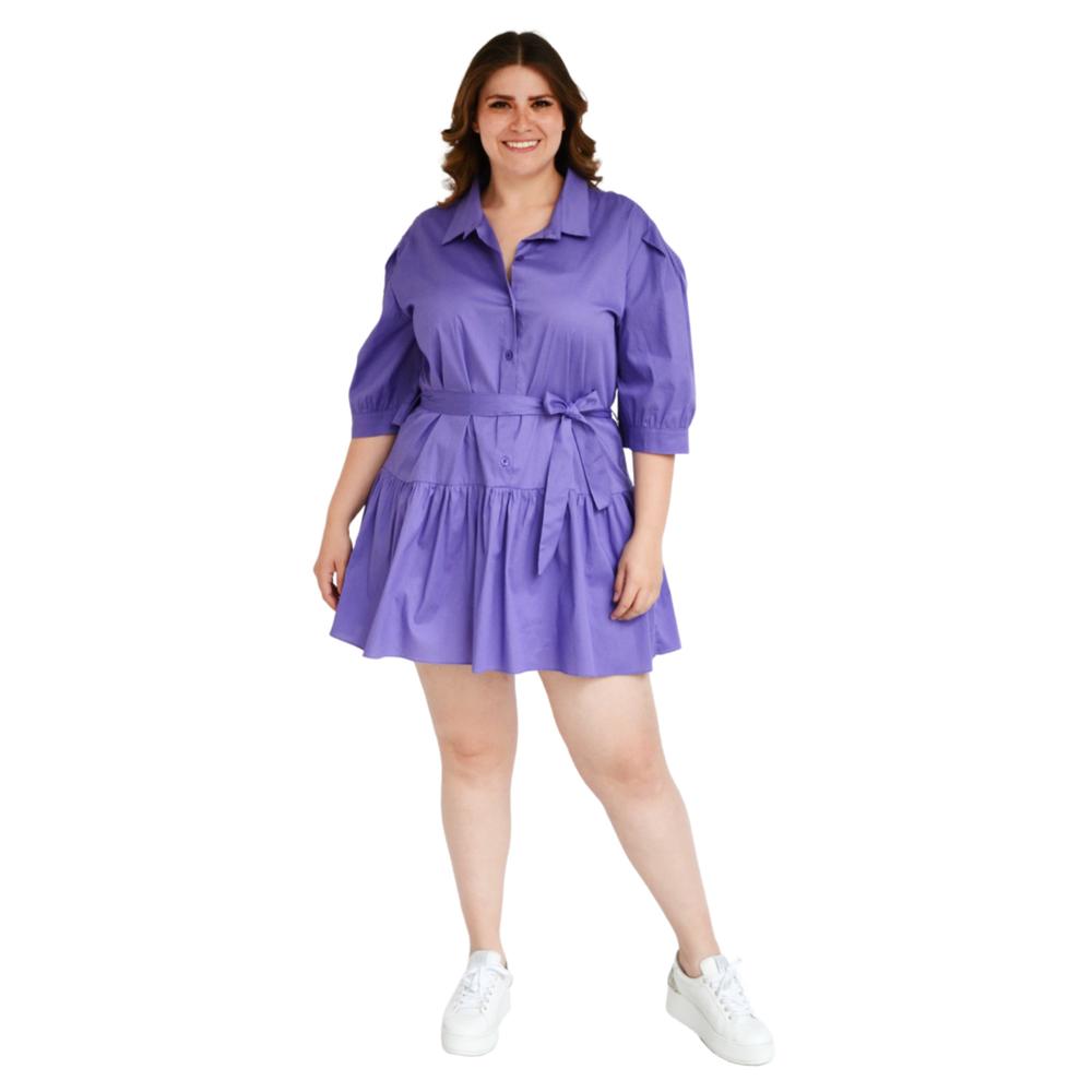Foto 6 pulgar | Vestido Camisero con Falda a Capas Roman Fashion V-ELY-0214-MORADO color Púrpura