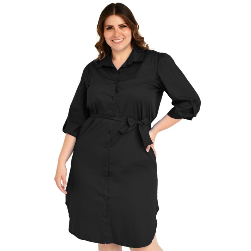 Vestido Camisero con Cinto Roman Fashion Tallas Extras 0707 color Negro