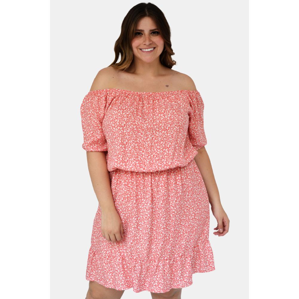 Foto 2 pulgar | Vestido Campesino Roman Fashion Tallas Extras 4191 color Coral
