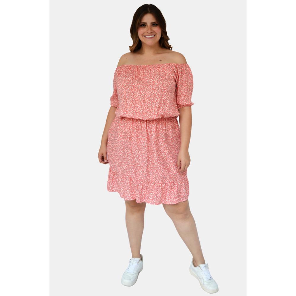 Foto 6 pulgar | Vestido Campesino Roman Fashion Tallas Extras 4191 color Coral
