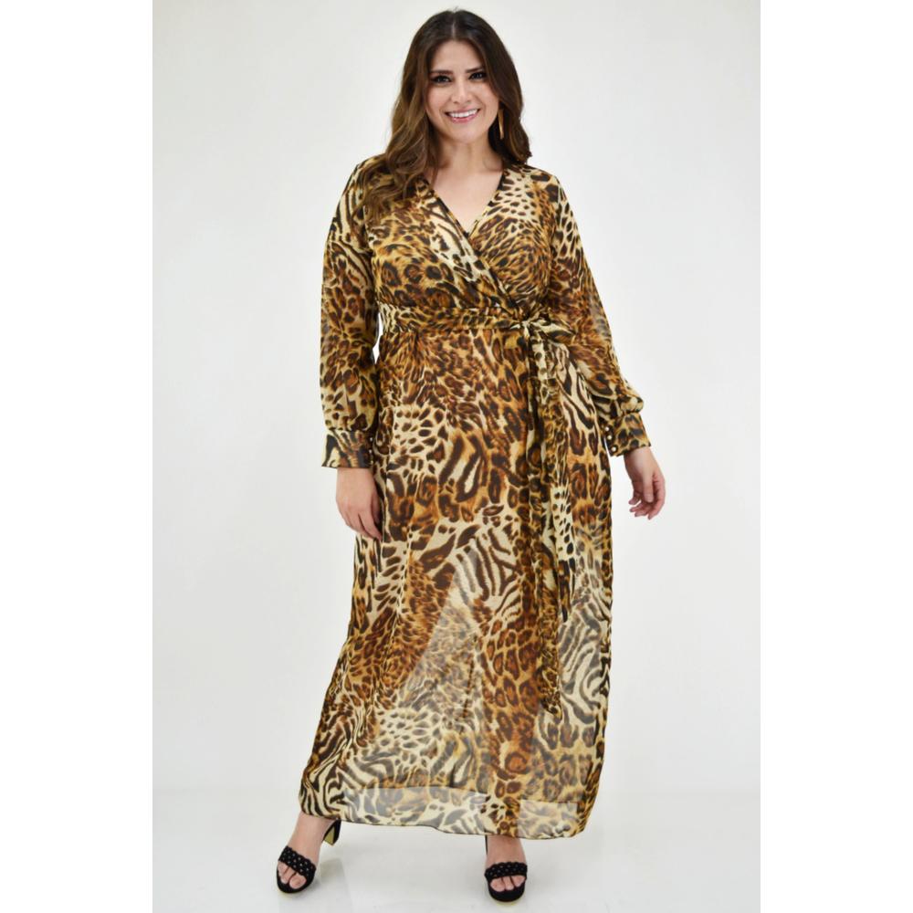 Foto 2 pulgar | Maxi Vestido Roman Fashion Animal Print Marrón para Mujer