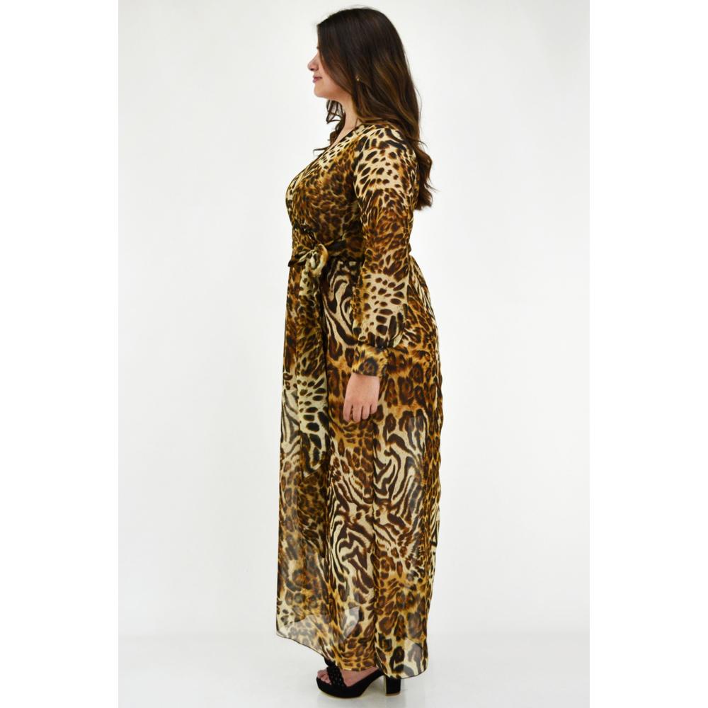 Foto 3 pulgar | Maxi Vestido Roman Fashion Animal Print Marrón para Mujer