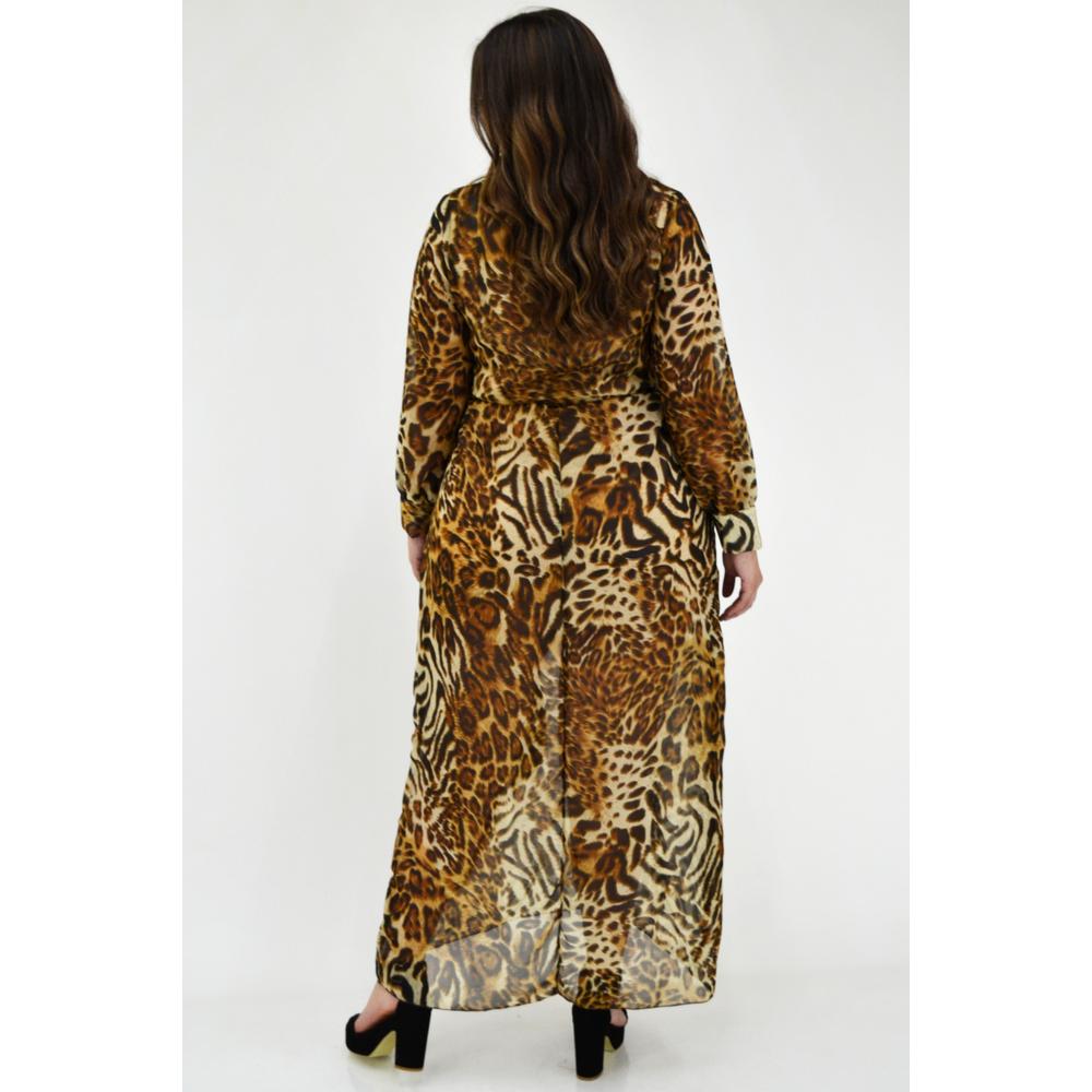 Foto 4 pulgar | Maxi Vestido Roman Fashion Animal Print Marrón para Mujer